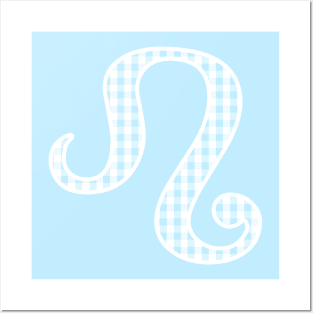 Leo Zodiac Horoscope Symbol in Pastel Blue and White Gingham Pattern Posters and Art